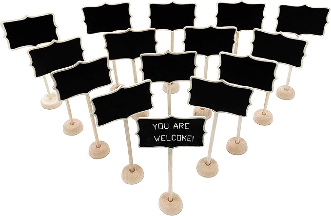 DSTELIN 15 Pack 2.36 x 3.35inches Wood Mini Chalkboard Signs with Support Easels, Place Cards, Small Rectangle Chalkboards for Weddings, Birthday Parties and Special Event Decorations