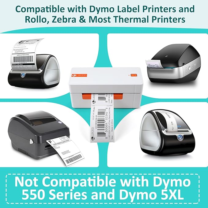 L LIKED 10 Rolls 2-5/16" x 4" Thermal Shipping Labels, Perforated Line, Compatible with Rollo, Zebra, Jadens, Nelko, Munbyn, Phomemo Desktop Printers and Dymo 30256 Replacement (3000 Labels)