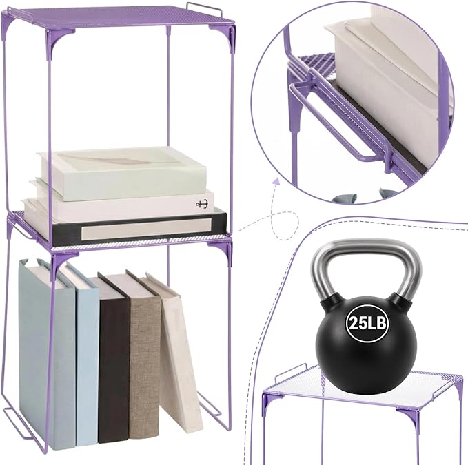 Colarr Purple Locker Organizer Shelf Locker Accessories for Girls Stackable Storage Organization Shelf Area Saver Fits Standard Size for School Office Kitchen and Home