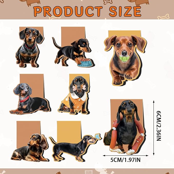 Wxiben Dachshund Magnetic Bookmark Gifts - 8 Pcs Sausage Pet Dogs Magnetic Bookmarks Dog Book Mark Magnets Page Marker Clip Gift for Dachshund Lovers Students Teacher School Reading Book Marks