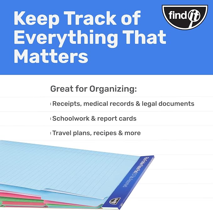 Find It File Folder Notepad - Pack of 36-9.5 x 12.5 Inch Notebook Organizer Folders for Filing, Document, and Clipboard Organization - Assorted Colors