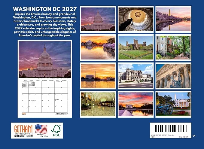 Washington DC Calendar 2027 Monthly Wall Calender 12 Month