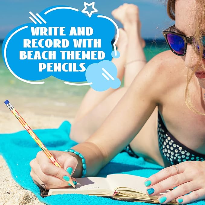 Fainne 36 Pcs Beach Themed Summer Pencils with Eraser Bulk Hawaiian Party Favors Cool Summer Novelty Fun Wooden Colorful Pencils for Class School Office Supplies Reward Prize Party Gifts, 6 Style
