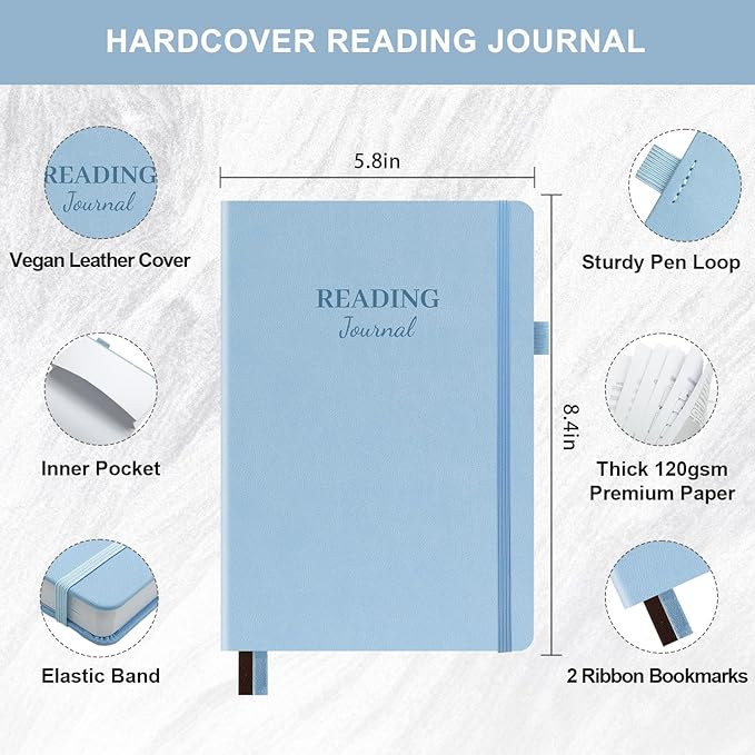 Reading Journal with 104 Book Reviews, Book Journal for Books Lovers & Readers - Review and Track Your Reading Progress, Reading Log Notebook Gift, A5, Blue