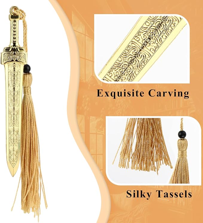 Tyqour Sword Bookmark for Book Lovers with Tassels Metal Book Mark Vintage Bookmark for Men Women Office School Home Library Bookstore