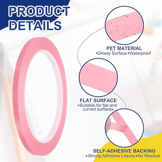 MECCANIXITY Whiteboard Tape 3/16" / 5mm Self Adhesive Graphic Chart Line Tape 72 Yard Grid Marking Stickers for Pinstripe Dry Erase Board Scrapbooking DIY Art Crafts, Pink, Pack of 3