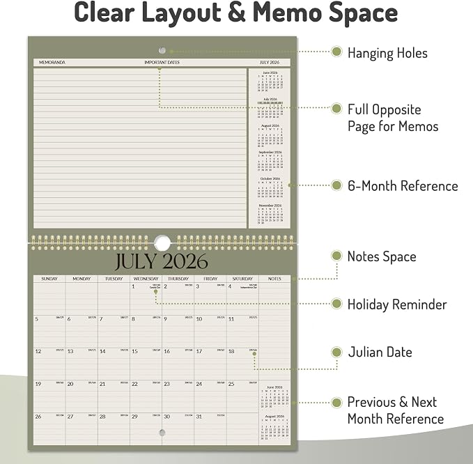 Calendar 2026-2027, Forvencer Wall Calendar from Jun 2026 to Dec 2027, 14" x 11" Large Monthly Planner Calendars with Notes Section & Cute Stickers, Ruled Block, Spiral Binding Hanging for Home Office