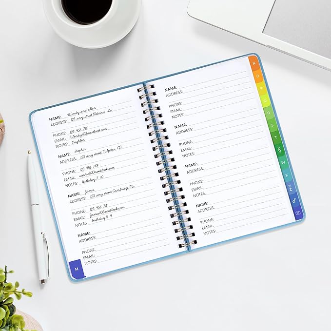 Address Book with Alphabetical Tabs-Address and Password Book for Seniors - Hardcover Spiral Bound Phone Book- Record Contacts,Website Login Passwords, Special Days -5.7" x 7.7", Blue