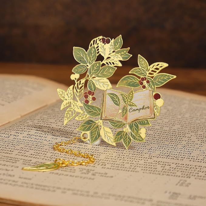 icceemee 2PCS Camphor Leaf Theme Bookmark, Cute Bookmark for Women with Hollow-Out Square & Irregular Design, Natural Tassel Book Marks Set in Gift Box, for Book Lovers