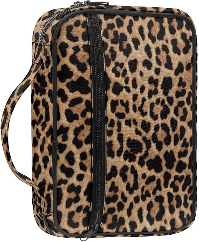 Classic Leopard Bible Covers for Women Men Zippered Bible Carrier Book Bag Church Bag Bible Protective with Handles Christian Gifts, Brown Animal Cheetah Print