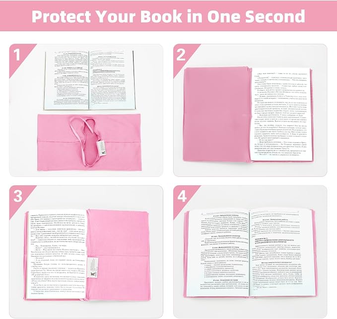 KICNIC Pink Fabric Book Cover for Hardcover, 1 Pack, 6x9 Inch, Up to 8.5”x9.5”, Adjustable School Book Sleeve Protector for Teens, Stretchable Decorative Cloth Book Sox for Book Lovers