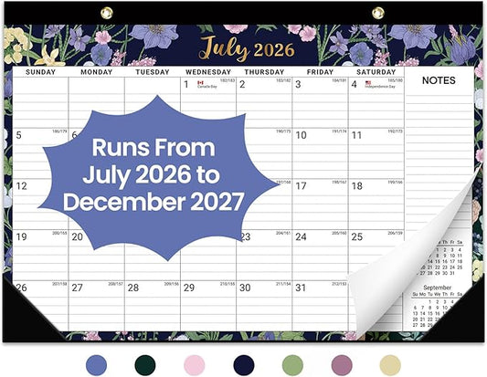 Desk Calendar 2026-2027, 18-Month Calendar Runs from July 2026 to December 2027, Large 17" x 12" Monthly Desktop & Wall Calendar for Home & Office - Midnight Garden