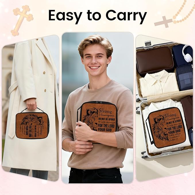 Bible Cover Case for Men - Christian Gifts for Men, Lion Religious Birthday Gifts, Spiritual Inspirational Catholic Gift, Carrying Book Cases for Man, Faith Based Cover Case for Bible, Brown