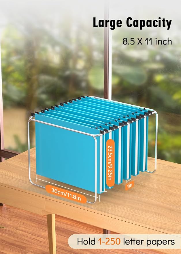 Extra Capacity Plastic Hanging File Folder, 12 Pack Reinforced Hang Folders Letter Size, Heavy Duty 1 Inch Expansion Filing Cabinet Folders, for Bulk Files, Medical Charts, Blue