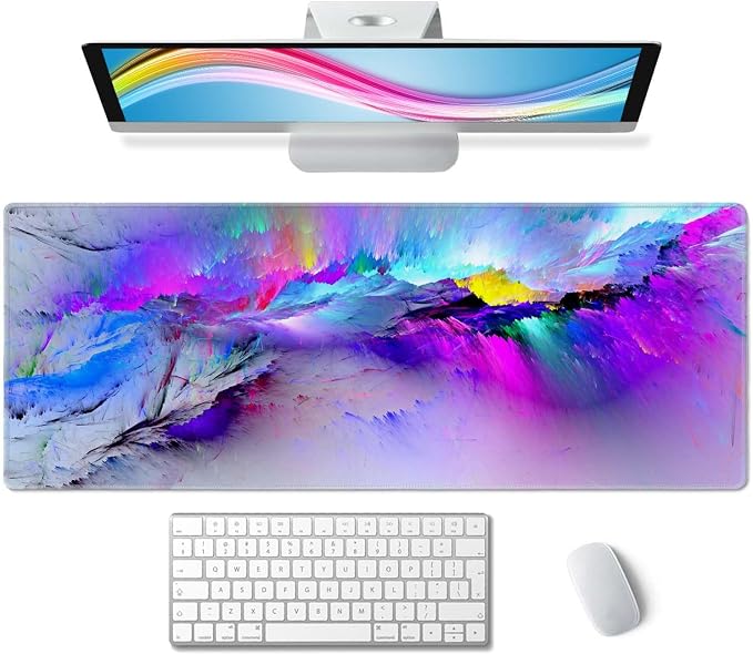 Gaming Mouse Pad Large,Abstract Spray Paint Mouse Pad Gaming Mouse Mat Desk Pad,31.5 x 11.8 Desk Mat Mouse Pads for Desk,Extended Keyboard Mousepad with Non-Slip Base and Stitched Edge