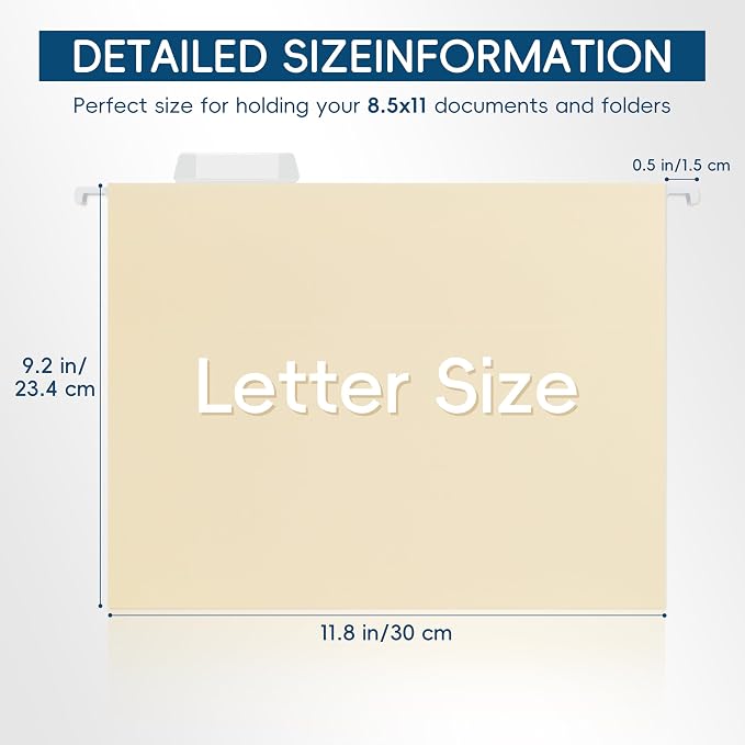 Hanging File Folders,Yellow 25 Pack Letter Size File Folders with 1/5-cut Tabs,Office Essentials for Filing Cabinet & Desk Storage