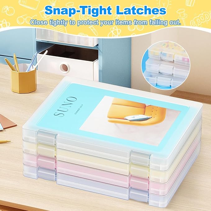 2 Pack A4 File Box Paper Organizers Holder, Transparent Document Paper Project Case, Plastic Paper Storage Container Box File Protector for Magazine, Scrapbook, Office School Supplies
