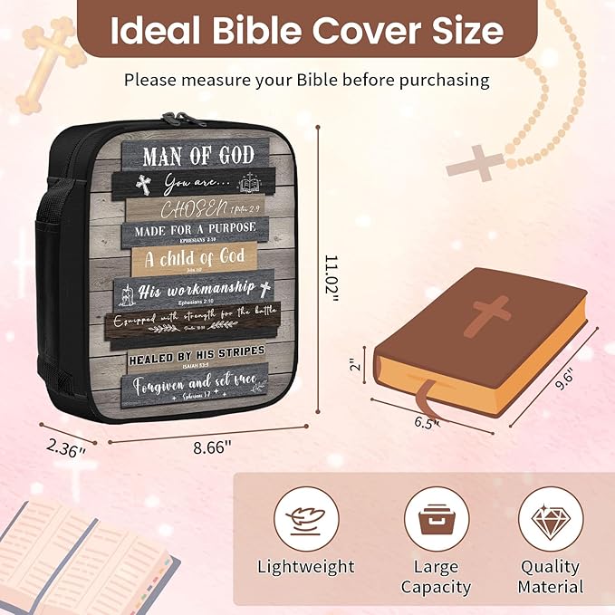 Bible Cover Case for Men - Christian Gifts for Men, Man of God Bible Verse Gift, Religious Birthday Gift, Spiritual Inspirational Catholic Gifts, Bibles Carrying Book Cases for Man of God