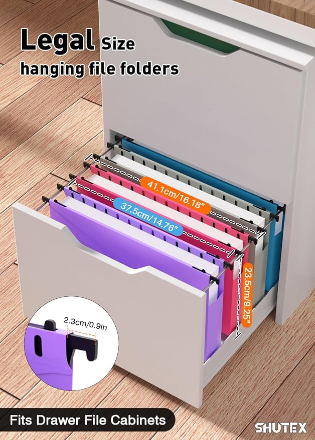 SHUTEX Extra Capacity Legal Size Hanging File Folders,12 Pack Reinforced Plastic Hanging Folder, Heavy Duty 2 Inch Expansion, Filing Cabinet Folders for Bulky Files, Medical Charts, Colorful