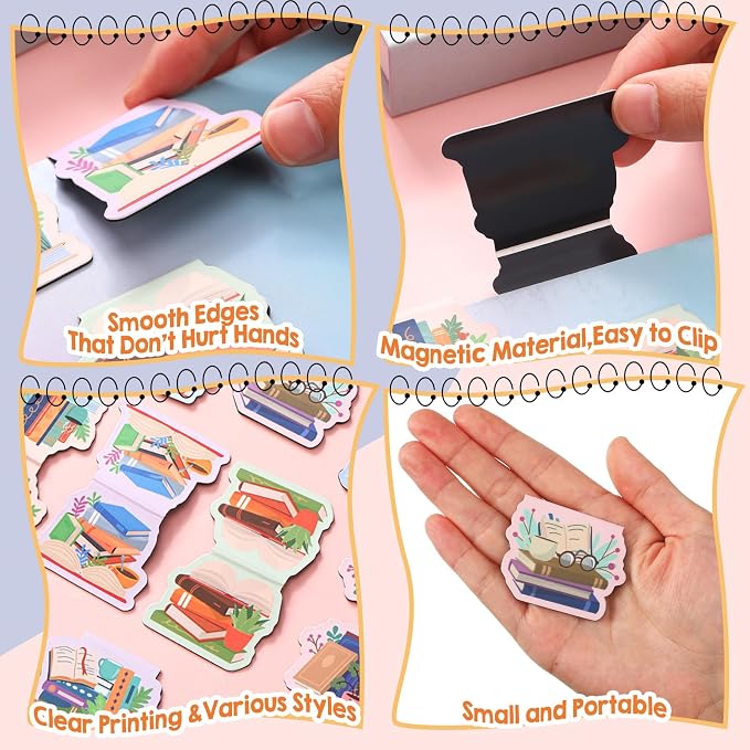 Skyygemm 30 Pcs Bookish Magnetic Bookmarks Book Lover Gifts Cute Page Markers for Librarian Bookish Book Club Lover Gifts Markers Accessories