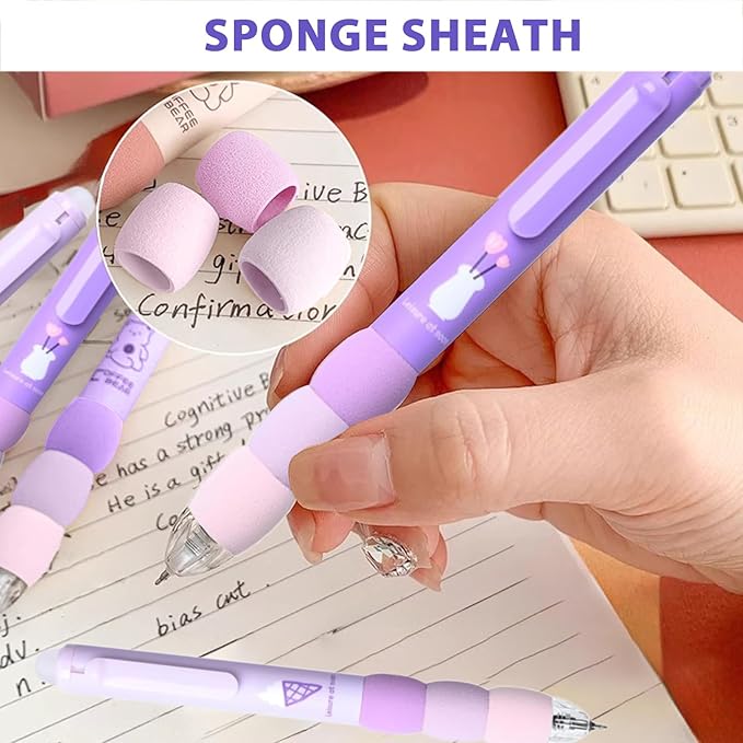 8Pcs Cute Purple Erasable Pens Aesthetic Retractable Erasable Gel Pens Cartoon Erasable Gel Ink Pens 0.5mm Black Ink - Retractable, Office School Supplies