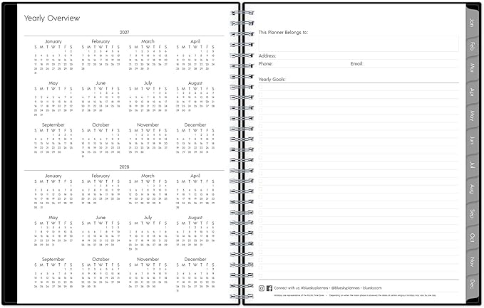 Blue Sky 2027 Weekly and Monthly Planner Calendar, January 2027 - December 2027, 8” x 10.875”, Flexible Cover, Laminated Tabs, Durable Twin Wire Binding, Dainian