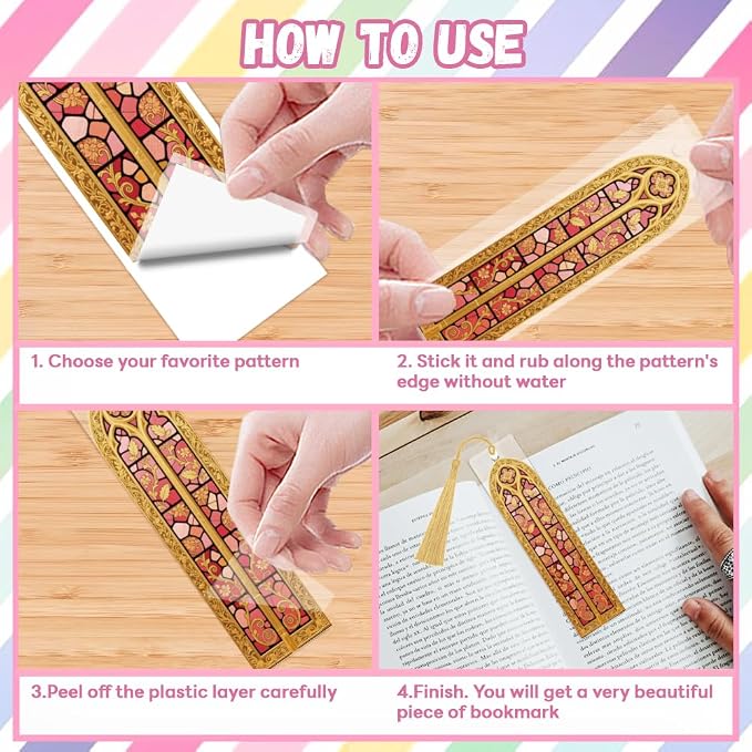 Peacoblue 30pcs UV DTF Bookmarks Transfer Stickers Wraps Baroque Church Stained Glass for Women Men Reading, Waterproof Bookmarkers Decal(No Blank Bookmarks) for Acrylic Plastic Metal Blank Bookmark