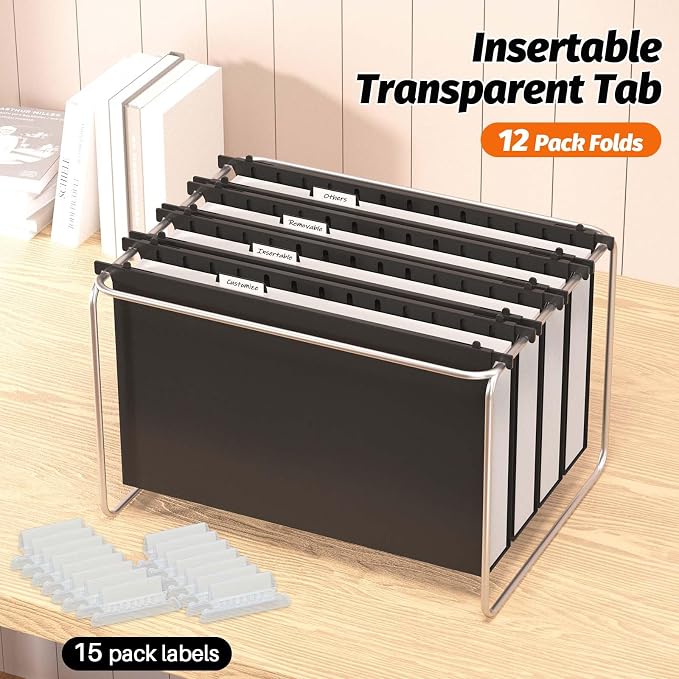 SHUTEX Extra Capacity Legal Size Plastic Hanging File Folders,12 Pack Reinforced Legal Size Hanging Folder with Heavy Duty 2 Inch Expansion,Filing Cabinet Folders,for Bulky Files, Medical Charts,Black