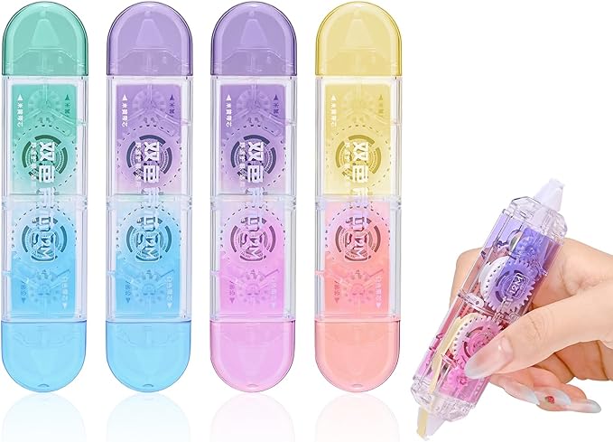 Temiary 4 Pcs 2 in 1 White & Beige Correction Tapes Pens, Quick Dry White Smooth Pull Out Pen for Writing, Cute Tapes Easy to Use for Classroom Office Back to School Supplies (Gradient)
