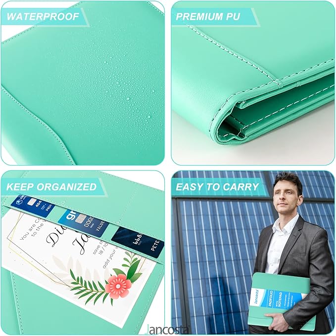 1 Pack Business Padfolio Portfolio Binder, Faux Leather Folio Folder, Resume Legal Document Organizer with Letter Size Writing Notepads (New Robin Egg Blue 1 Pack)