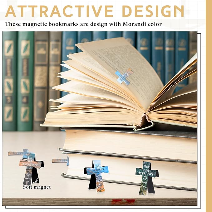Resurhang 48 Pcs Magnetic Bookmarks Christian Cross Magnetic Page Markers Religious Bible Verses Bookmarks for Mother's Day Women Student Church Study Group Graduation Coworker Team (Landscape)