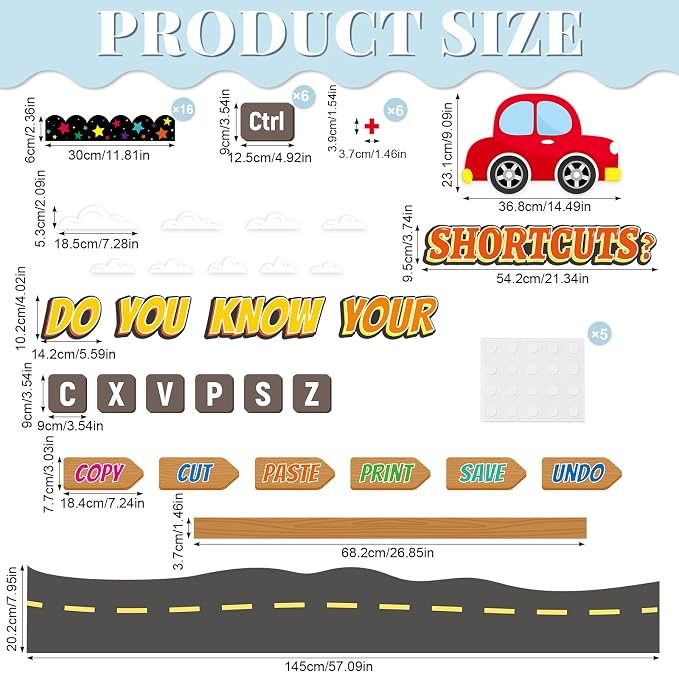 Computer Lab Bulletin Board Set Shortcuts Classroom Decorations Computer Keyboard Bulletin Board Inspirational Technology Shortcuts Car Road Cutouts for Back to School Classroom Chalkboard Wall Decor