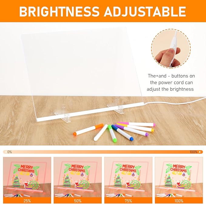 LED Note Board with Colors, 13.8"X10" 4 Modes & 7 Colors Rewritable LED Acrylic Drawing Board, Holiday Trend Gift, for Schools, Home Offices
