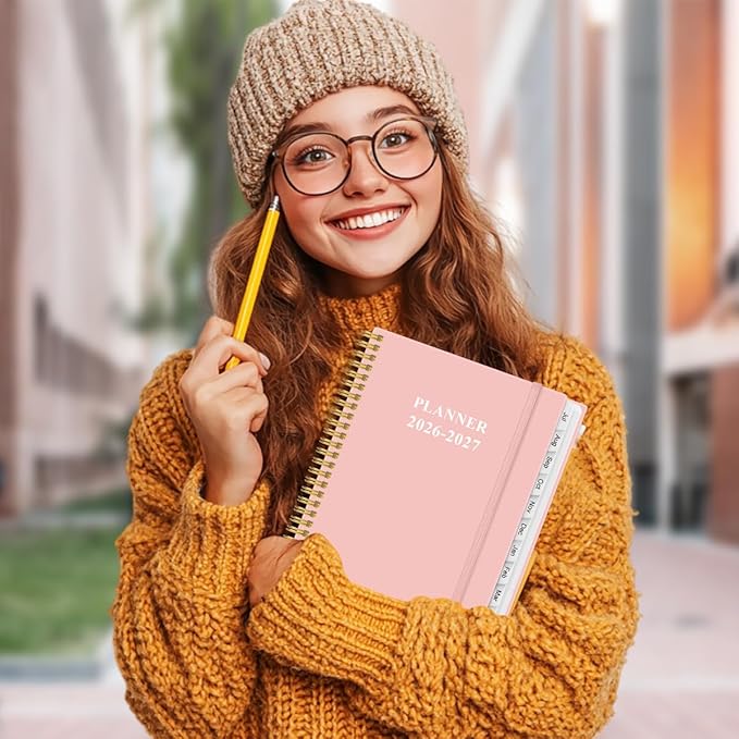 2026-2027 Planner - 8.5" x 11" Weekly Monthly Planner from July 2026 to June 2027 with 12 Monthly Tabs, Inner Pocket, Elastic Closure, Pink