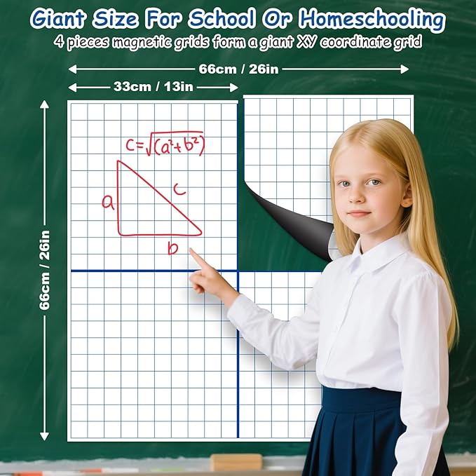 Magnetic Dry Erase Grid, 26"x26" - Reusable XY Coordinate Graph Board for Math Graphing, Classroom & Homeschool Learning, Write-On & Wipe-Off, Ideal for Students & Educators