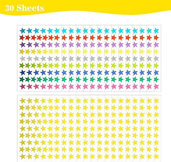 1620 PCS Small Star Stickers - 30 Sheets Foil for Kids Reward, Mini Gold Rainbow for School Planner, Behavior Chart, Classroom Teacher Supplies, DIY