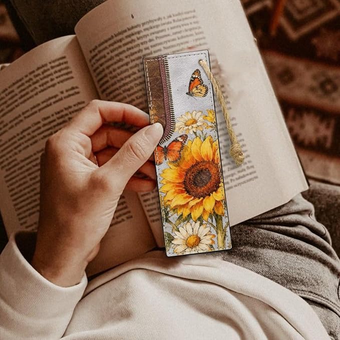 Sunflower Butterfly Bookmarks for Women Book Lover Bookish Book Marker with String for Bookworms Sunflower Bookmarks for Men Boys