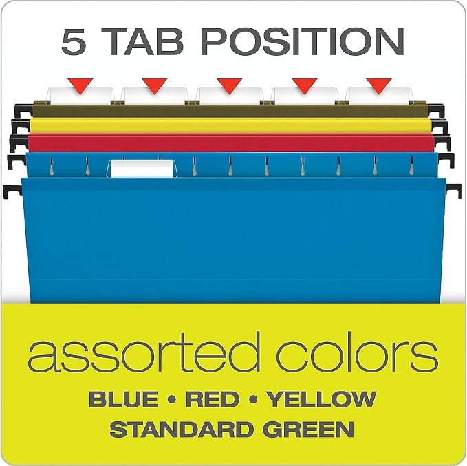 Pendaflex SureHook Reinforced Extra Capacity Hanging Pockets, Letter Size, Assorted Colors, 4/PK (09213)