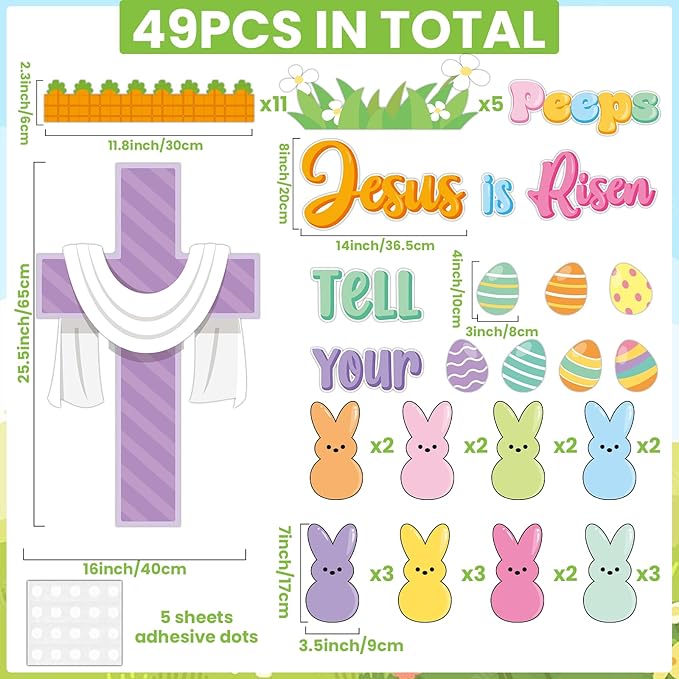 Easter Peeps Bulletin Board Decorations Easter Egg Bunny Spring Paper Cutouts Jesus is Risen Religious Bulletin Board for Church Sunday School Office Chalkboard Wall Door Decor Supplies