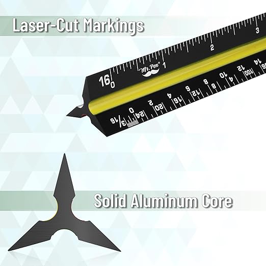Mr. Pen Architectural 12 Inch Engineer & Drafting Ruler Set - Imperial & Metric Scale for Blueprints & Contractor Use