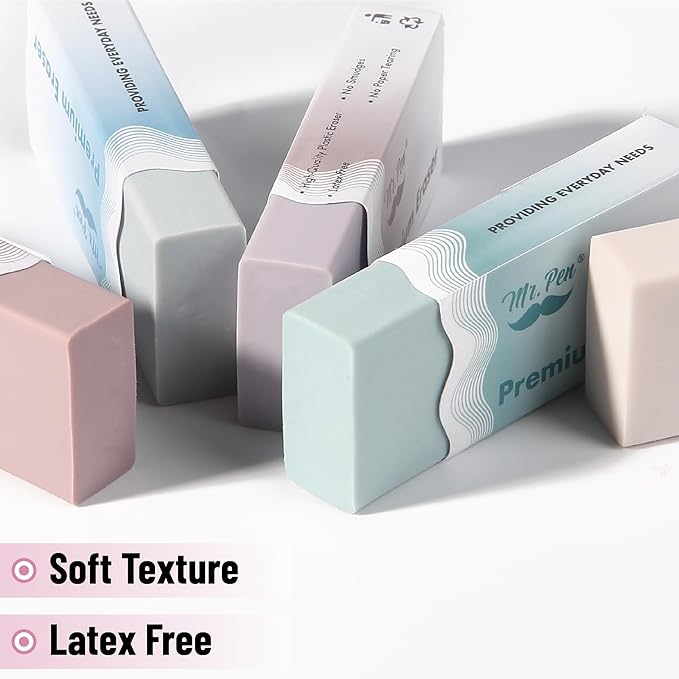 Mr. Pen- Pencil Eraser, 10 Pack, Large Latex Free Vinyl Block Erasers for School, Office, Art Sketching, Homework, Exams, Clean Smudge-Free Correction, Morandi Colors