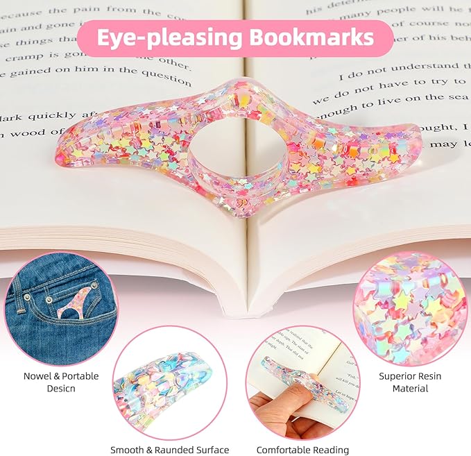 2Pcs Book Page Holder Book Thumb Page Holder Thumb Ring Books Marks for Reading Accessories Transparent Bookmarks for Women Best Friend Friendship Christmas Gifts for Books Lovers Teacher Readers
