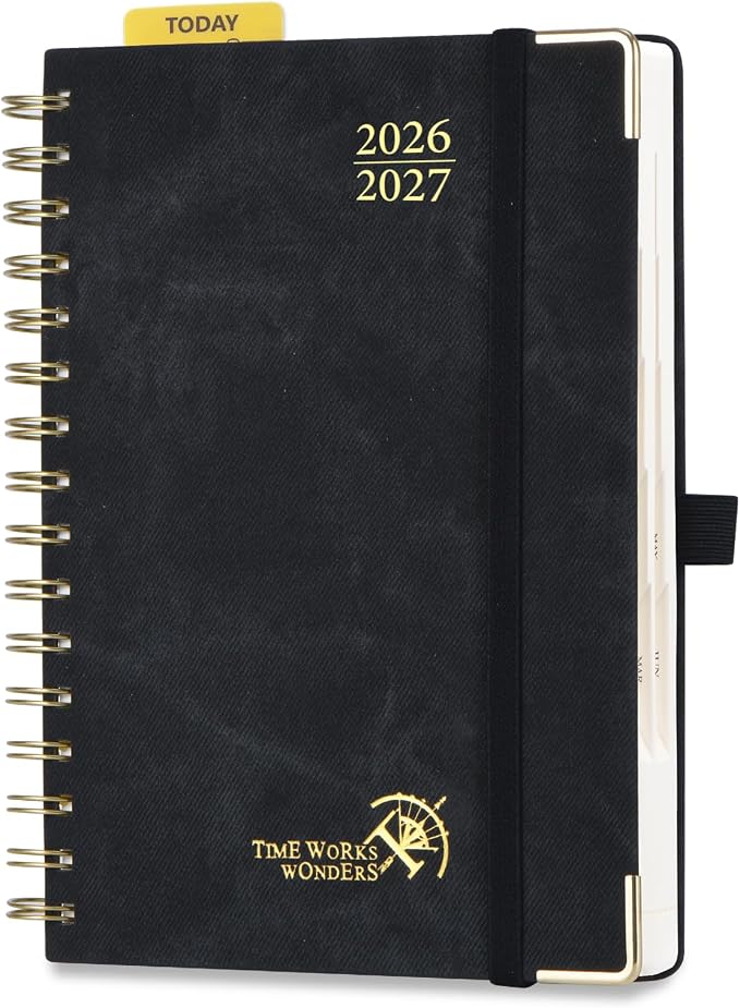 POPRUN Daily Planner 2026-2027 One Page Per Day (6" x 8.5"), 12 Months Hourly Appointment Book (July 26-June 27) Academic Planner Calendar Book with Inner Pocket, Spiral Hardcover - Black