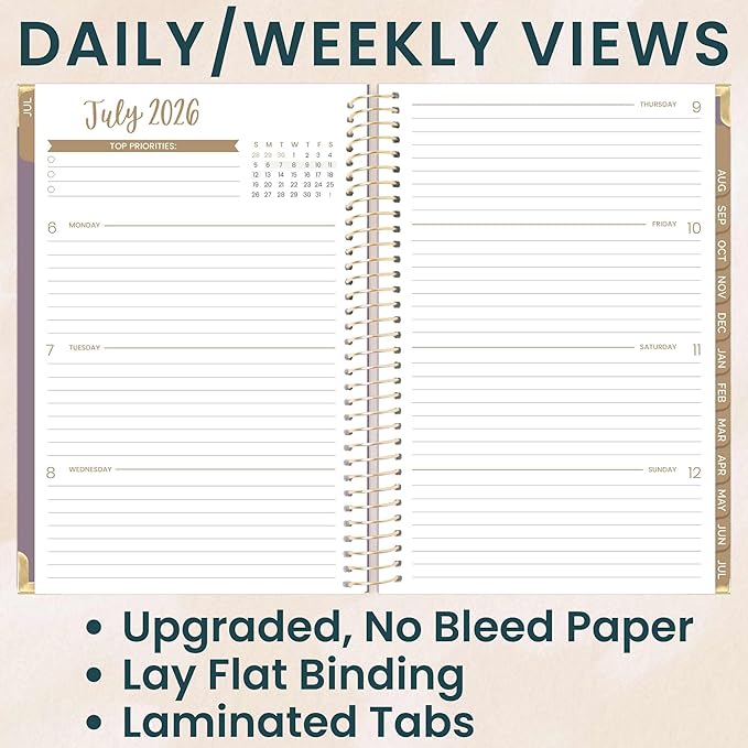 bloom daily planners HARDCOVER Planner 2026-2027 (5.5” x 8.25) Academic Year (July 2026 - July 2027) 13 Months - A5 Task Goal Planner for Women - Monthly & Weekly Agenda Book - Purple Linen
