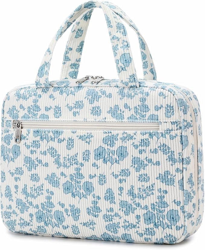Octsky Bible Cover Case for Women Corduroy Bible Study Supplies Accessories Christian Gifts for Women, Floral Blue