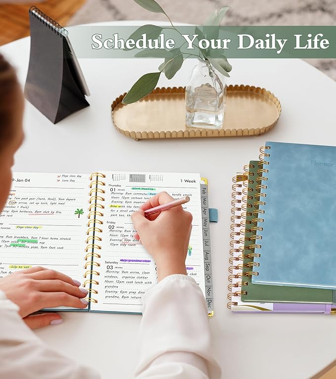 2026 Planner, Hardcover Leather Weekly and Monthly Planner, January 2026 - December 2026, Spiral Yearly Agenda Organizer Book 2026 with Tabs, Daily Calendar Planners for School Work Home, A4 (8.5" x 11"), Blue