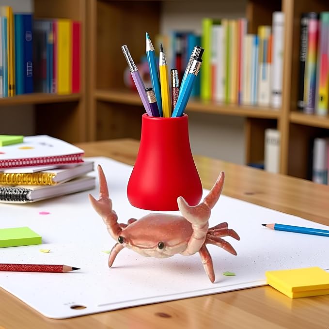 1Pcs Creative Crab Pen Holder Weightlifting Crabs Pen Stand Storage Rack, Office Desktop Decoration, Pencil Holders Desk Supplies Holders and Dispensers, Workspace Organizers (Orange)