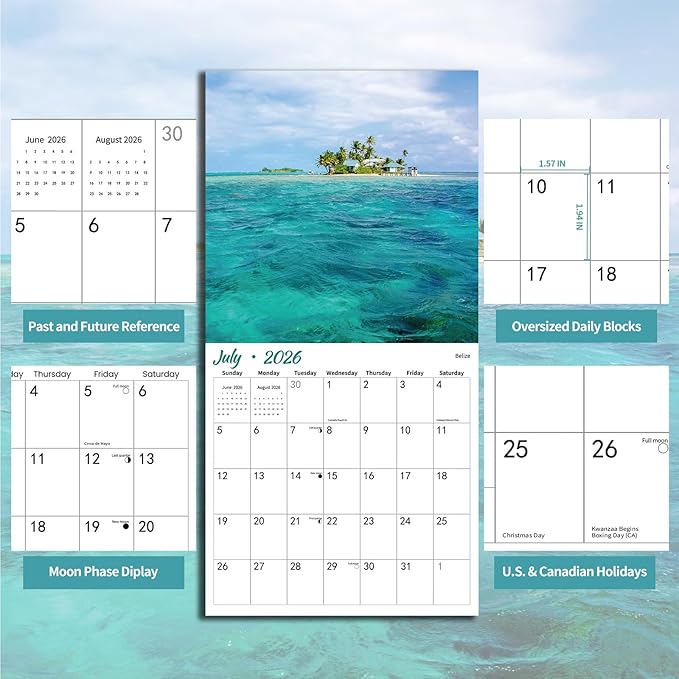 2026 Wall Calendar Islands, 14 Months Hangable Wall Calendars, 12" x 24" (Open), Thick Glossy Paper, Organizing & Planning
