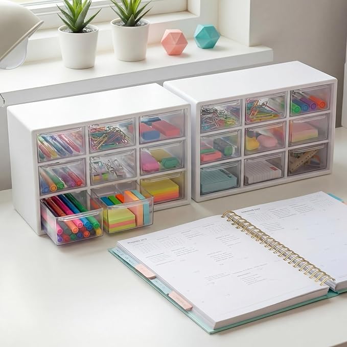 SiliFine 2 Pcs Small Teacher Toolbox Organizer for Classroom Organization for Teachers Desk Organizer with Drawers Clear Teacher Storage Box for Back to School Classroom Teachers Supplies Storage