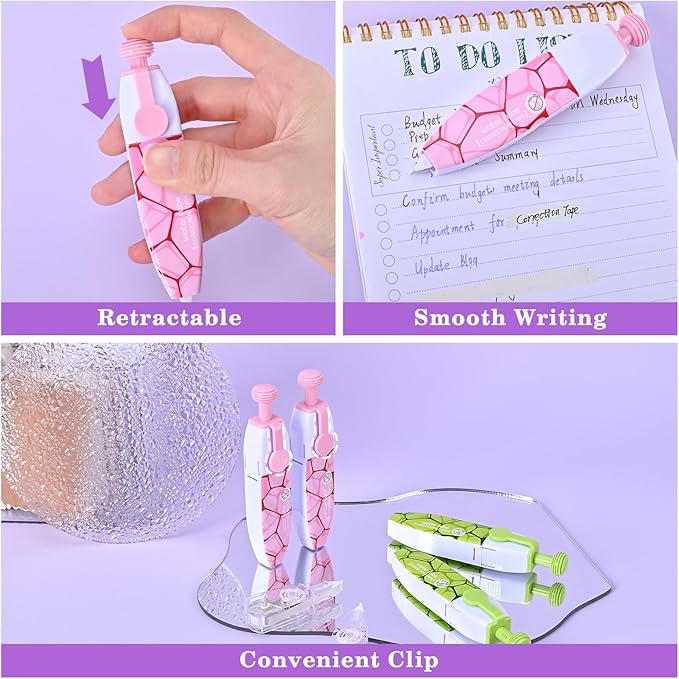 Valitner White Correction Tape, Retractable Correction Tapes with 4 Extra Refills, Refillable White Pull Out Pens, Instant Corrections Easy to Use Applicator for School Office Supplies (Green & Pink)